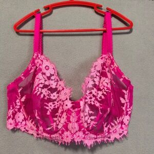 Victorias Secret Dream‎ Angels Lined Demi Bra 32DDD Floral Lace Hot Pink